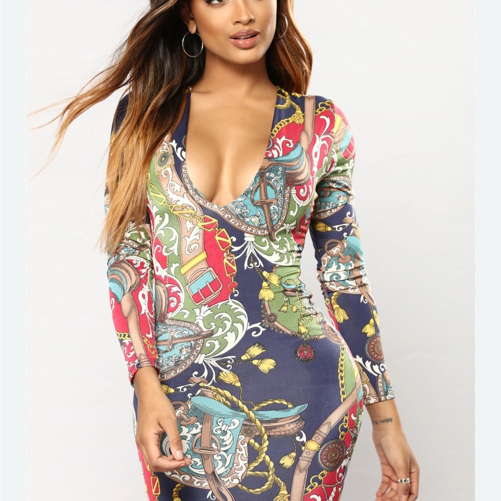 Fashion Nova Multicolor Patterned Dress